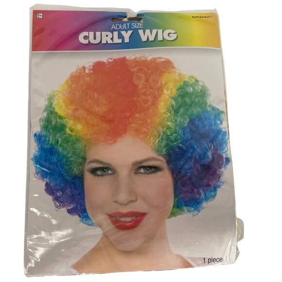 Amscan Adult Size Rainbow Curly Wig Costume Accessory Clown Hair New - Picture 1 of 2